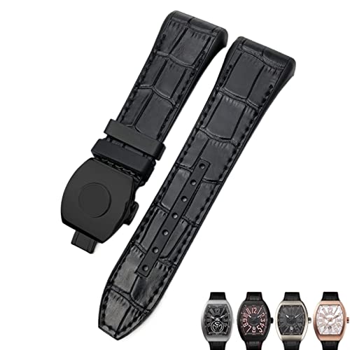 NFRFK Für Franck Muller Uhrenarmband 28mm Rindsleder Silikon Uhrenarmband Nylon Gummi Faltschließe Uhrenarmbänder Für Männer Armband(Black black black) von NFRFK