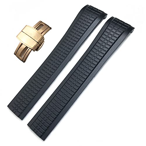 NFRFK Für Patek Philippe 5164A 5167A AQUANAUT Philippe Series Uhrenarmband mit Schmetterlingsschnalle, buntes Fluorkautschuk, 21 mm Uhrenarmbänder(Black,Silver Buckle) von NFRFK