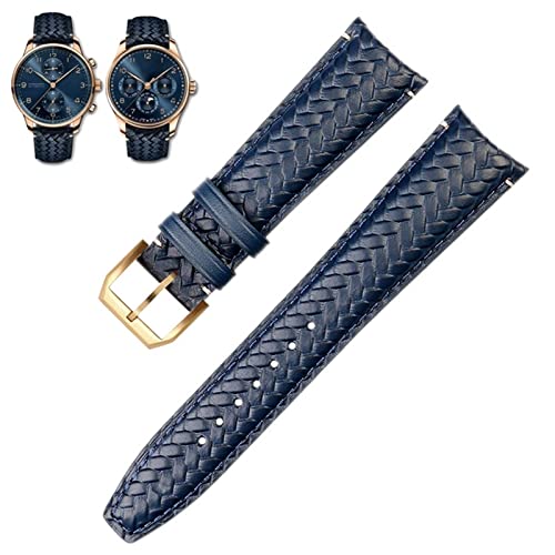 NFRFK Gewebtes Rindsleder-Uhrenarmband für IWC IW344205 portugiesischer Chronograph Pilot Portofino Faltschließe 22 mm 20 mm blau-schwarze Uhrenarmbänder(Blue-gold A,20mm) von NFRFK