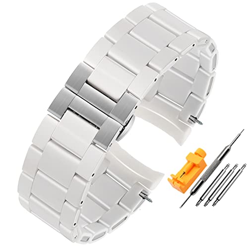 NFRFK Gummi-Armband, Silikon-Armband, Roségold-Schnalle für Armani AR5905 AR5906 AR5919 AR5920 20 23 mm Uhrenarmband(White-Silvery,20mm) von NFRFK