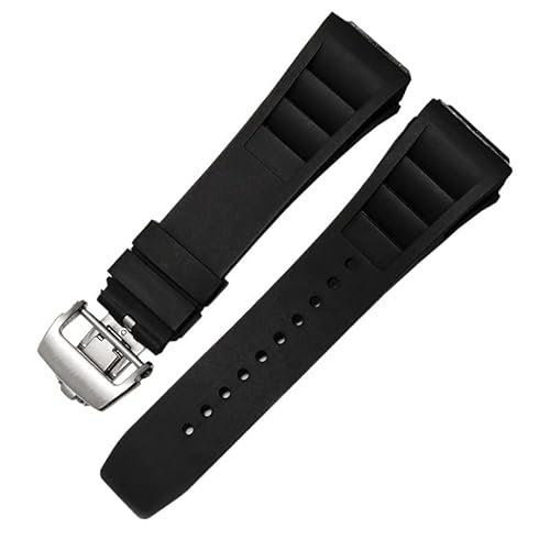 NFRFK Gummi-Silikon-Uhrenarmband für RICHARD MILLE RM011-Serie. Silikonband-Zubehör, Herren-Uhrenarmband, 25–20 mm(Black,25mm Gold Buckle) von NFRFK