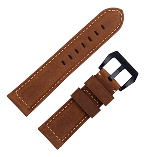 NFRFK Handgemachtes Uhrenarmband Zubehör Retro Vintage Echtes Crazy Horse Leder 24mm Armband für Panerai Riemen Tang Schnalle(Antique Black,24mm) von NFRFK