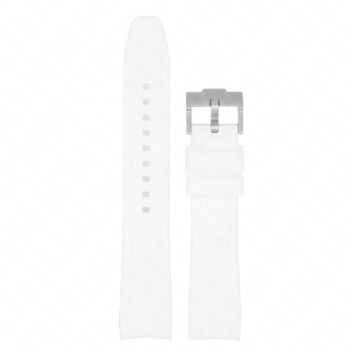 NFRFK Kautschukarmband mit gebogenem Ende, 18/19/20/21/22 mm, universelles Silikon-Uhrenarmband, weich, sportlich, wasserdicht, für Ersetzen des Armbandgürtels für Männer und Frauen(White,21mm) von NFRFK