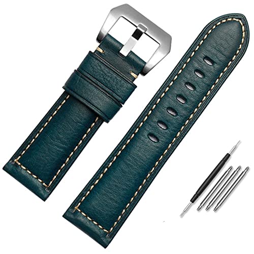 NFRFK Leder-Uhrenarmband für Herren, geeignet für Panerai Seiko Citizen Jeep italienische Leder-Uhrenkette 22 mm 24 mm 26 mm Uhrenarmbänder(Green Silver,22mm) von NFRFK