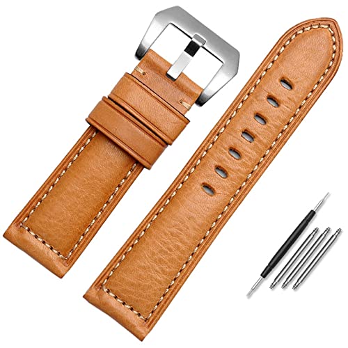 NFRFK Leder-Uhrenarmband für Herren, geeignet für Panerai Seiko Citizen Jeep italienische Leder-Uhrenkette 22 mm 24 mm 26 mm Uhrenarmbänder(Khaki Silver,26mm) von NFRFK