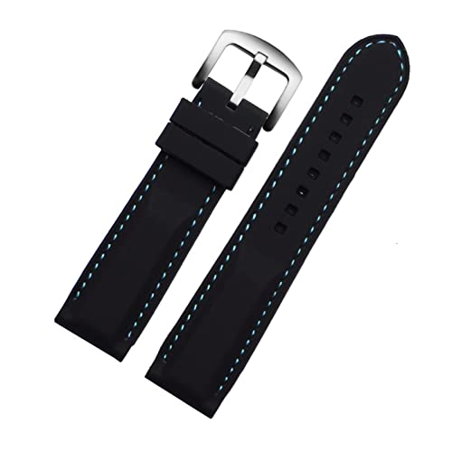 NFRFK Männer silikon Uhrband 20mm 22 mm 24m für Mido Citizen Omega Sport Gummi Ersatzriemen rot blau orange weißes weiches Armband(Black Blue silver,18mm) von NFRFK
