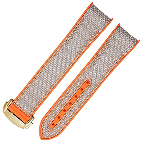 NFRFK Silikon Nylon Gummi -Uhrengurt für Omega Seahorse 300 Viertel Orange Ozean Universe 600 Black Grey 20mm 22mm Uhrenband(Coal Black,20mm) von NFRFK