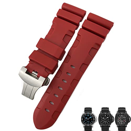NFRFK Uhrenarmband für Panerai Submersible Luminor PAM Uhrenarmband aus Naturgummi, 24 mm, Schwarz / Blau / Rot / Orange, 24mm Pin von NFRFK