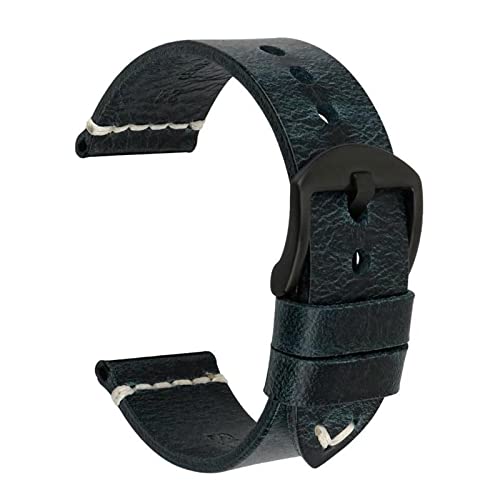 NFRFK Vintage Cowhide Handmade Watch Armband Handgelenksband 20mm 21mm 22mm 23mm 24mm Uhrenband(Blue black,24mm) von NFRFK