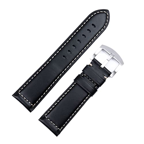 NFRFK Vintage italienisches gewachstes Leder Uhrenarmband Armband 18mm 20mm 22mm 24mm Armband Handgelenk Zubehör(Black Silver,22mm) von NFRFK