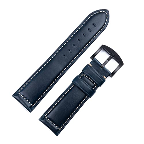 NFRFK Vintage italienisches gewachstes Leder Uhrenarmband Armband 18mm 20mm 22mm 24mm Armband Handgelenk Zubehör(Blue Blk,22mm) von NFRFK
