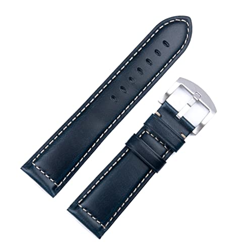 NFRFK Vintage italienisches gewachstes Leder Uhrenarmband Armband 18mm 20mm 22mm 24mm Armband Handgelenk Zubehör(Blue Silver,18mm) von NFRFK