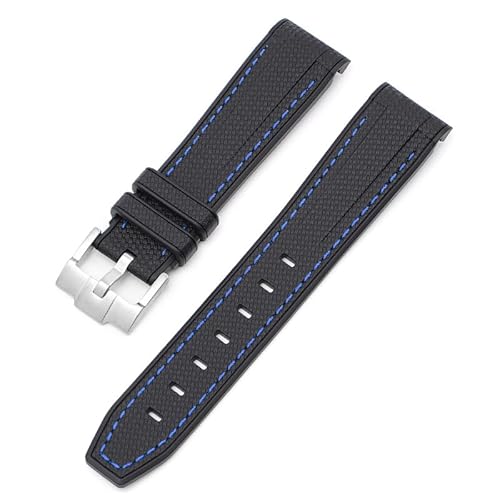 NFRFK Wasserdichtes Gummiarmband, passend für Rolex-Uhrenarmband, 20 mm, Faltschließe, Uhrenzubehör für Omega-Uhrenarmbänder. Für Männer und Frauen(Black blue line) von NFRFK