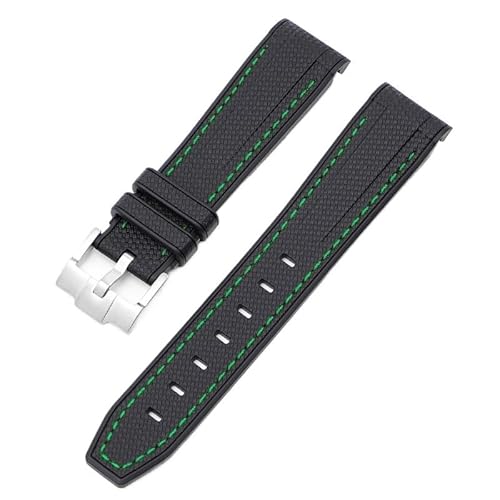 NFRFK Wasserdichtes Gummiarmband, passend für Rolex-Uhrenarmband, 20 mm, Faltschließe, Uhrenzubehör für Omega-Uhrenarmbänder. Für Männer und Frauen(Black green line) von NFRFK