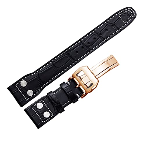 NFRFK Zum Iwc Pilot Mark -Serie Watch Band Echtes Lederbandzubehör Männliche Nietkuh Leder Armband 22mm Uhrenbands(Black gold clasp) von NFRFK