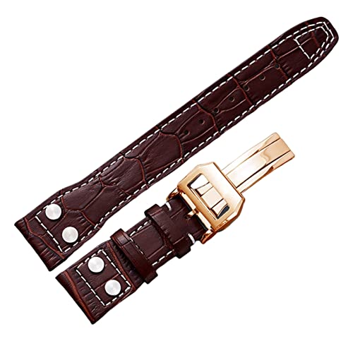 NFRFK Zum Iwc Pilot Mark -Serie Watch Band Echtes Lederbandzubehör Männliche Nietkuh Leder Armband 22mm Uhrenbands(Brown gold calsp) von NFRFK