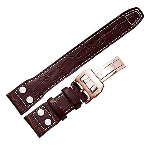 NFRFK Zum Iwc Pilot Mark -Serie Watch Band Echtes Lederbandzubehör Männliche Nietkuh Leder Armband 22mm Uhrenbands(Brown rose gold) von NFRFK