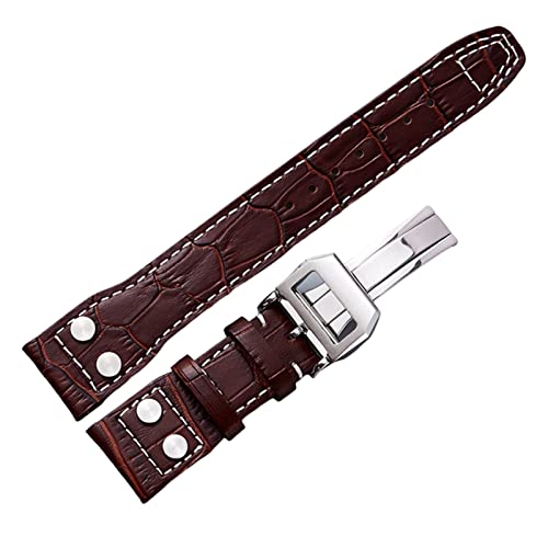 NFRFK Zum Iwc Pilot Mark -Serie Watch Band Echtes Lederbandzubehör Männliche Nietkuh Leder Armband 22mm Uhrenbands(Brown silver clasp) von NFRFK