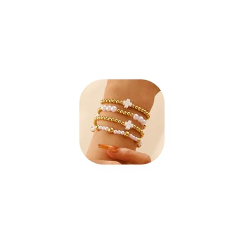 NFVITLP Goldenes Perlenarmband für Frauen, Stretch-Kreuz-Perlenarmbänder-Set, stapelbar, trendige Armbänder, Schwarz und Gold, Kreuzperlen, stapelbarer Schmuck, adjustable, Legierung, Kein Edelstein NFVITLP Goldenes Perlenarmband für Frauen, Stretch-Kreuz-Perlenarmbänder-Set, stapelbar, trendige Armbänder, Schwarz und Gold, Kreuzperlen, stapelbarer Schmuck, adjustable, Legierung, Kein Edelstein von NFVITLP