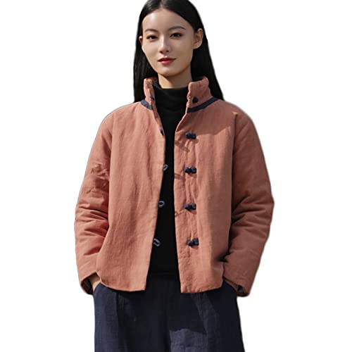 NFYM Damen Gesteppte Leichte Kurze Jacke Stehkragen Oberbekleidung Baumwolle Leinen Gepolstert Chinesischer Stil Tang Anzug, Orange, Einheitsgröße von NFYM