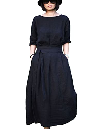 NFYM Damen Sommer Maxi Cardigan Kleid Stil beide vorne hinten kann leicht Leinen Schwarz Trenchcoat mit Gürtel tragen, schwarz, Einheitsgröße von NFYM