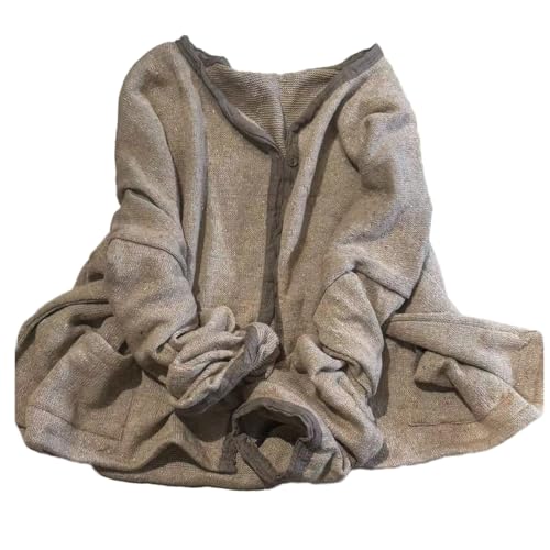 NFYM Damen Strickjacke Pullover Cropped Jacken Patchwork Kragen Langarm Leicht Strick Herbst Winter Outwear, Beige, Einheitsgröße von NFYM