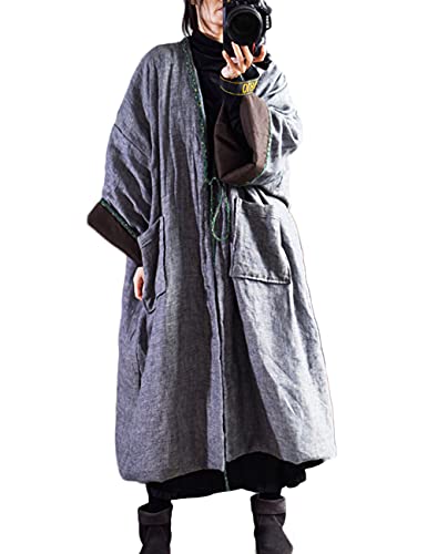 NFYM Damen Vintage Trenchcoat Herbst Langarm Open Front Cardigan Mantel Übergröße Lange Jacke Overcoat Outwear, grau, Einheitsgröße von NFYM