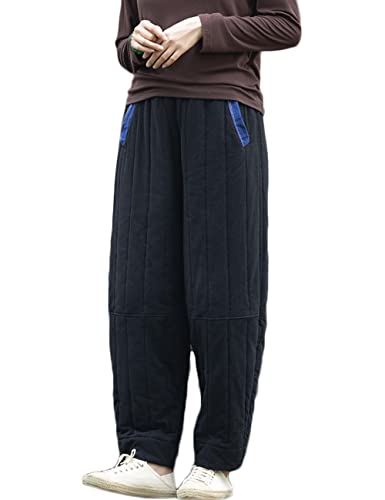 NFYM Damen Winter Schneehose Baumwolle Leinen Gesteppt Outdoor Dicke Warm Weite Bein Hose, Schwarz, Einheitsgröße von NFYM