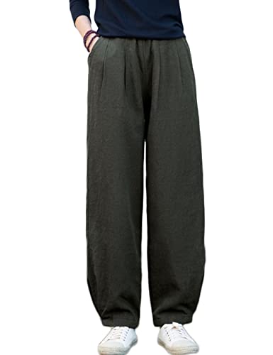 NFYM Damen Winter Schneehose Baumwolle Leinen Gesteppt Weite Bein Casual Verdickte Laterne Lose Outdoor Hose, dunkelgrün, Groß von NFYM