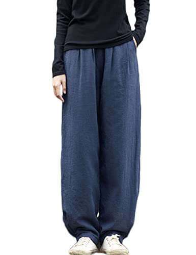 NFYM Damen Winter Schneehose Baumwolle Leinen Gesteppt Weite Bein Casual Verdickte Laterne Lose Outdoor Hose, navy, Groß von NFYM