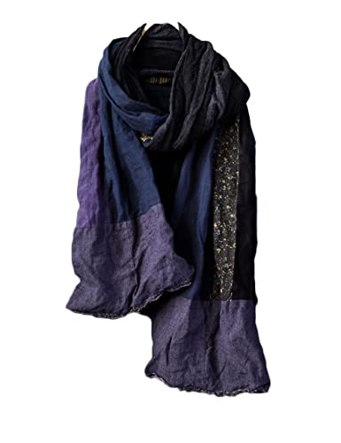 NFYM Frauen Herbst Winter Warm Lange Schal Bequem Baumwolle Leinen Retro Patchwork Schals Jedes Stück Einzigartig, Patchwork blau, 71"*9" von NFYM