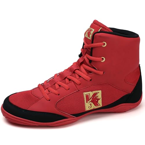 NGARY Boxschuhe Herren Wrestling Schuhe Squat Schuhe atmungsaktive Bodybuilding Für Männer,Frauen,Jugend,Sanda,Taekwondo,Rot,42 EU von NGARY