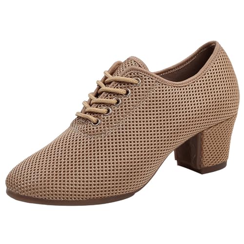 NGARY Damen Tanzschuhe Lace-Up Tanz Training Tanzsneaker Bequem rutschfest Weicher Boden Modern Dance Schuhe für Kinder Und Erwachsene Frauen,Skin Tone a,39 EU von NGARY