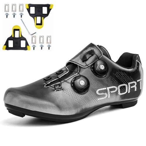 NGARY Fahrradschuhe Herren Damen Radschuhe Kompatibel mit Peloton Look SPD SPD-SL Delta Lock Pedal Reitschuhe Rennradschuhe Draussen Unisex,Silber,43 EU von NGARY