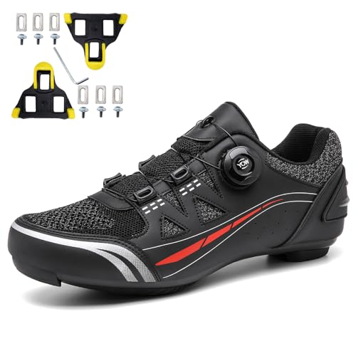 NGARY Fahrradschuhe Herren Damen Rennradschuhe Atmungsaktiv, Kompatibel mit Peloton Look SPD SPD-SL Delta Lock Pedal Reitschuhe Spinning Schuhen,Schwarz,46 EU von NGARY