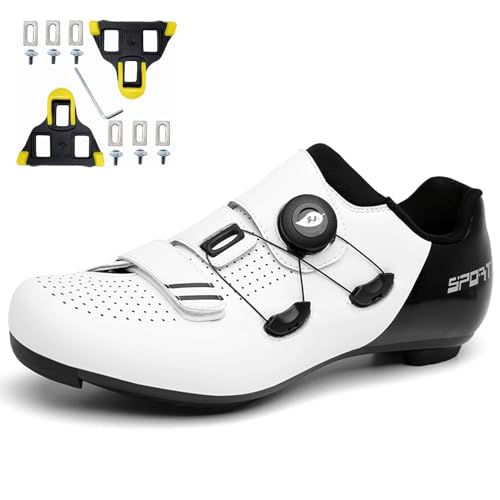 NGARY Fahrradschuhe Herren Damen rennradschuhe Kompatibel mit Look SPD SPD-SL Delta Lock Pedal Reitschuhe Unisex Draussen Spinning Schuhen,Weiß,40 EU von NGARY