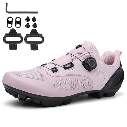 NGARY Fahrradschuhe MTB Damen, Radsportschuhe Atmungsaktive Mountainbike Schuhe kompatibel mit SPD 2 Schrauben mit Cleats Outdoor-Radschuhe,D,39 EU von NGARY