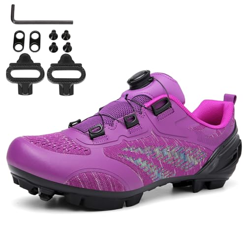 NGARY Fahrradschuhe MTB Damen, Radsportschuhe Atmungsaktive Mountainbike Schuhe kompatibel mit SPD 2 Schrauben mit Cleats Outdoor-Radschuhe,F,38 EU von NGARY