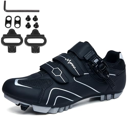 NGARY Fahrradschuhe MTB Herren, Mountainbike Schuhe kompatibel mit SPD 2 Schrauben mit Cleats, Unisex Radsportschuhe Draussen,Black Gray,41 EU von NGARY