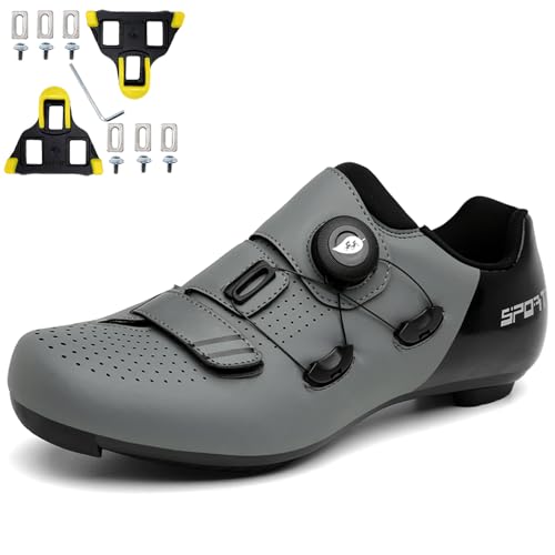 NGARY Herren Fahrradschuhe Damen Road Bikes Schuhe Kompatibel mit Peloton Look SPD SPD-SL Delta Lock Pedal Atmungsaktiv Reitschuhe Rennrad Schuhe Draussen,Grau,48 EU von NGARY