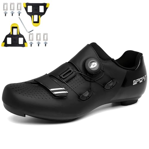 NGARY Herren Fahrradschuhe Damen Road Bikes Schuhe Kompatibel mit Peloton Look SPD SPD-SL Delta Lock Pedal Atmungsaktiv Reitschuhe Rennrad Schuhe Draussen,Schwarz,42 EU von NGARY