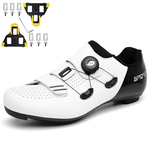NGARY Herren Fahrradschuhe Damen Road Bikes Schuhe Kompatibel mit Peloton Look SPD SPD-SL Delta Lock Pedal Atmungsaktiv Reitschuhe Rennrad Schuhe Draussen,Weiß,43 EU von NGARY