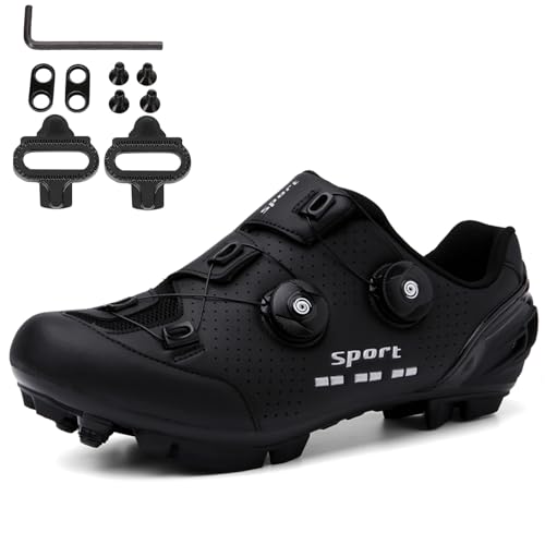 NGARY Herren MTB Schuhe Damen, Fahrradschuhe Mountainbike Schuhe kompatibel mit SPD 2 Schrauben mit Cleats, Rennrad Schuhe Entsperren Schuhe Unisex,Schwarz,38 EU von NGARY