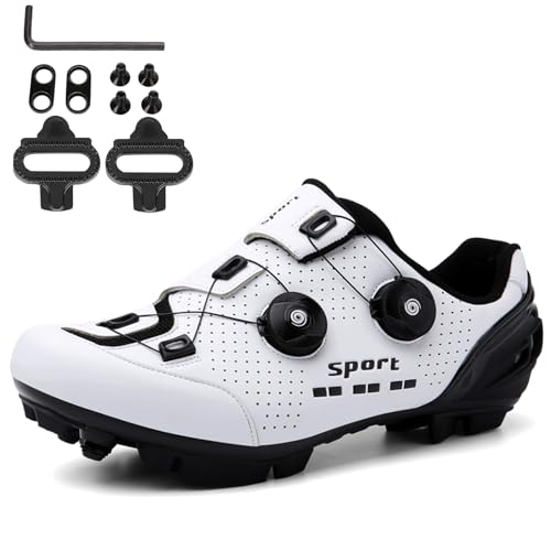NGARY Herren MTB Schuhe Damen, Fahrradschuhe Mountainbike Schuhe kompatibel mit SPD 2 Schrauben mit Cleats, Rennrad Schuhe Entsperren Schuhe Unisex,Weiß,40 EU von NGARY