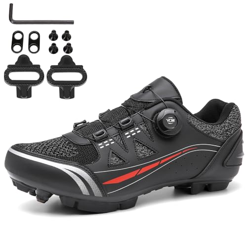 NGARY MTB Schuhe Herren Damen Fahrradschuhe Mountainbike Schuhe kompatibel mit SPD 2 Schrauben mit Cleats, Entsperren Schuhe Draussen,Schwarz,48 EU von NGARY