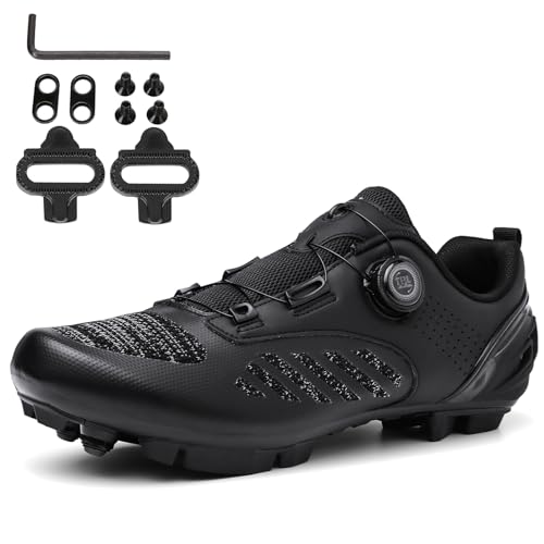 NGARY MTB Schuhe Herren Fahrradschuhe Mountainbike Schuhe Kompatibel Mit SPD 2 Schrauben Mit Cleats Atmungsaktive Radsportschuhe Draussen,Schwarz,45 EU von NGARY