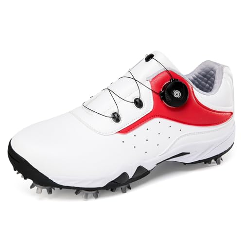 NGARY Männer Golfschuhe wasserdichte Nicht -Slip -Golf -Turnschuhe Leder mit Spikes Golfschuh im Freien und Golf aus dem Innenbereich,White b,42 EU von NGARY