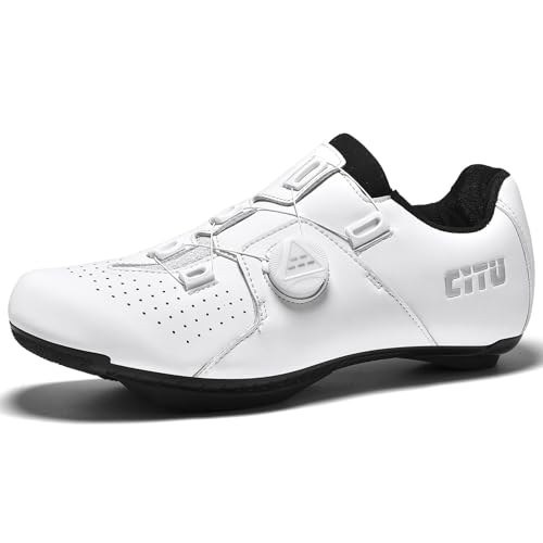 NGARY Moutntain Fahrradschuhe Herren MTB Schuhe Unisex Atmungsaktive kompatibel mit SPD 2 Schrauben mit Cleats Radsportschuhe Rennradschuh Draussen,Weiß,44 EU von NGARY