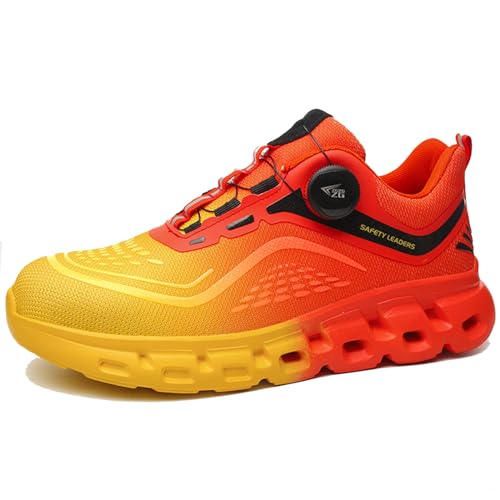 NGARY Sicherheitsschuhe Herren Damen Anti-Smashing Mode Atmungsaktiv Stahlkappeschuhe mit Drehschnalle Dämpfung rutschfest Arbeitsturnschuhe,Orange,39 EU von NGARY