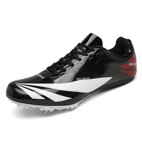 NGARY Spikes Leichtathletik mit 8 Nägel Herren, rutschfeste Jugendsportschuhe Sprint Wettkampf-Lauftraining Weitsprung-Leichtathletik-Sneaker,Schwarz,47 EU von NGARY